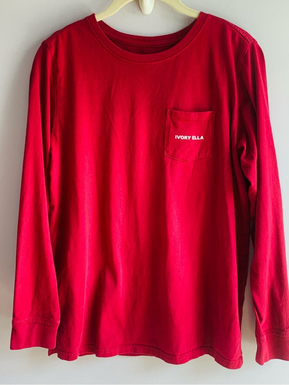 Ivory Ella Long Sleeve Tee Crimson Red Elephant Animal 100% Organic Cotton EUC S